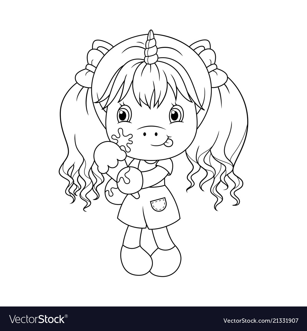 Ice Cream Coloring Pages Cute Ba Unicorn Holding Ice Cream Coloring Page Vector Image Birijus Com
