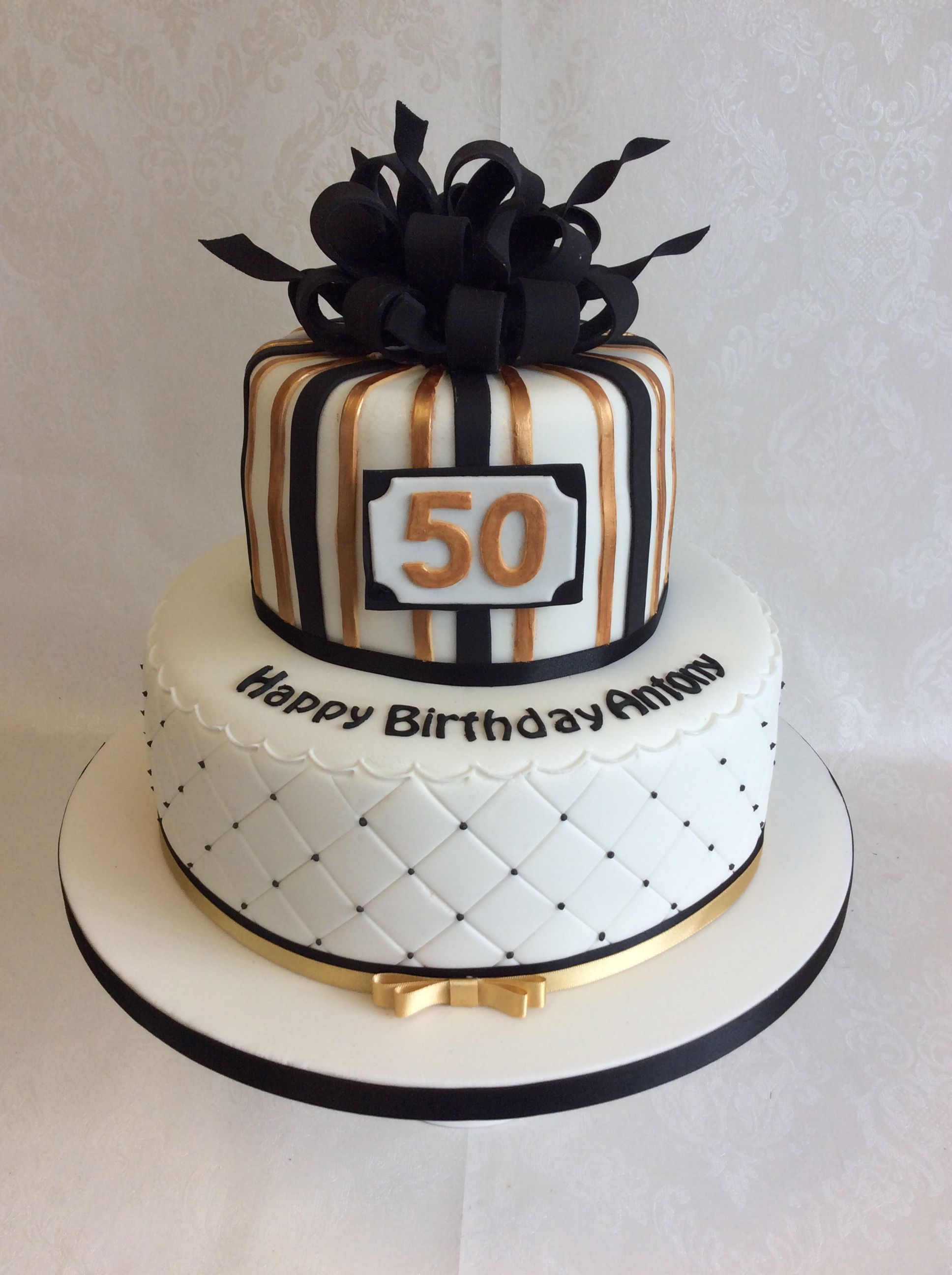 2 Tier Birthday Cakes Parcel Style Top Tier For This 2 Tier Black And Gold Themed Birthday