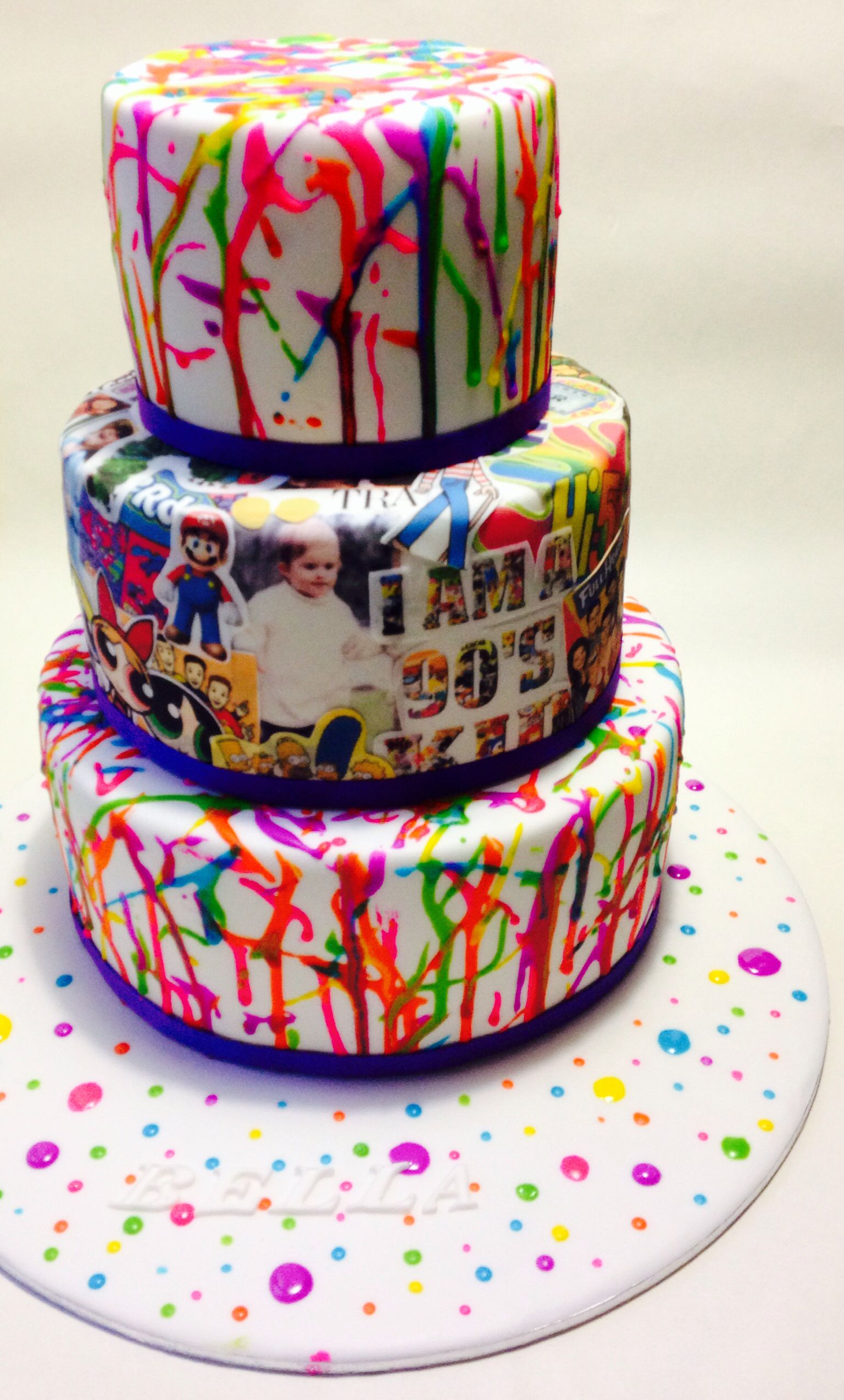 90S Birthday Cake 90s Themed 21st Birthday Cake 3 Tiered Mud Cake Covered In Fondant