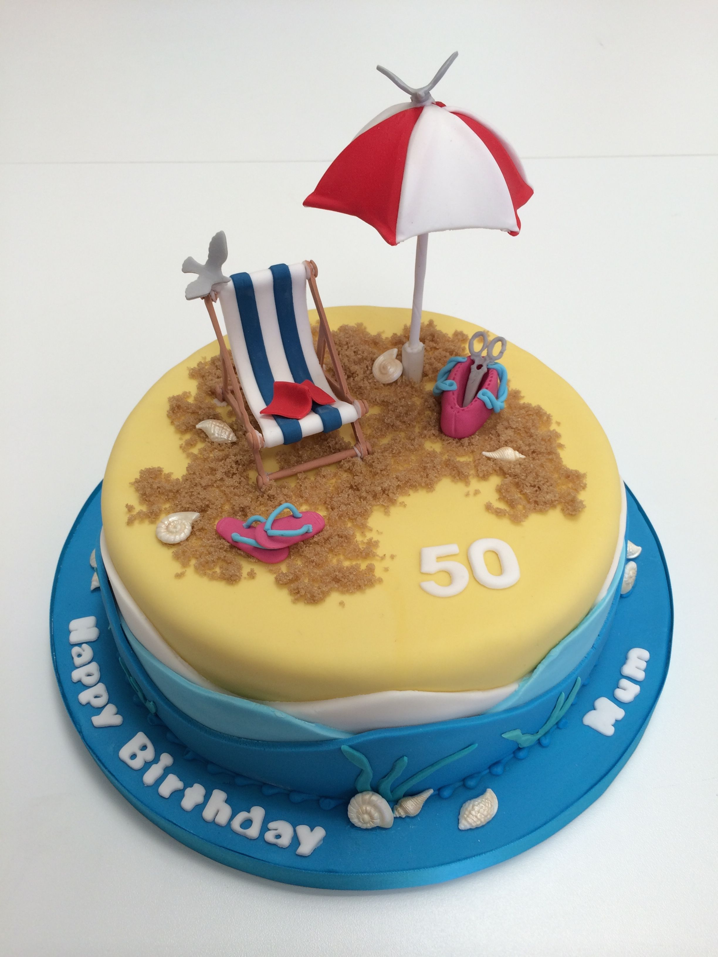 Beach Themed Birthday Cakes Cute Beach Themed Cake Complete With Sun Umbrella Deckchair And Of