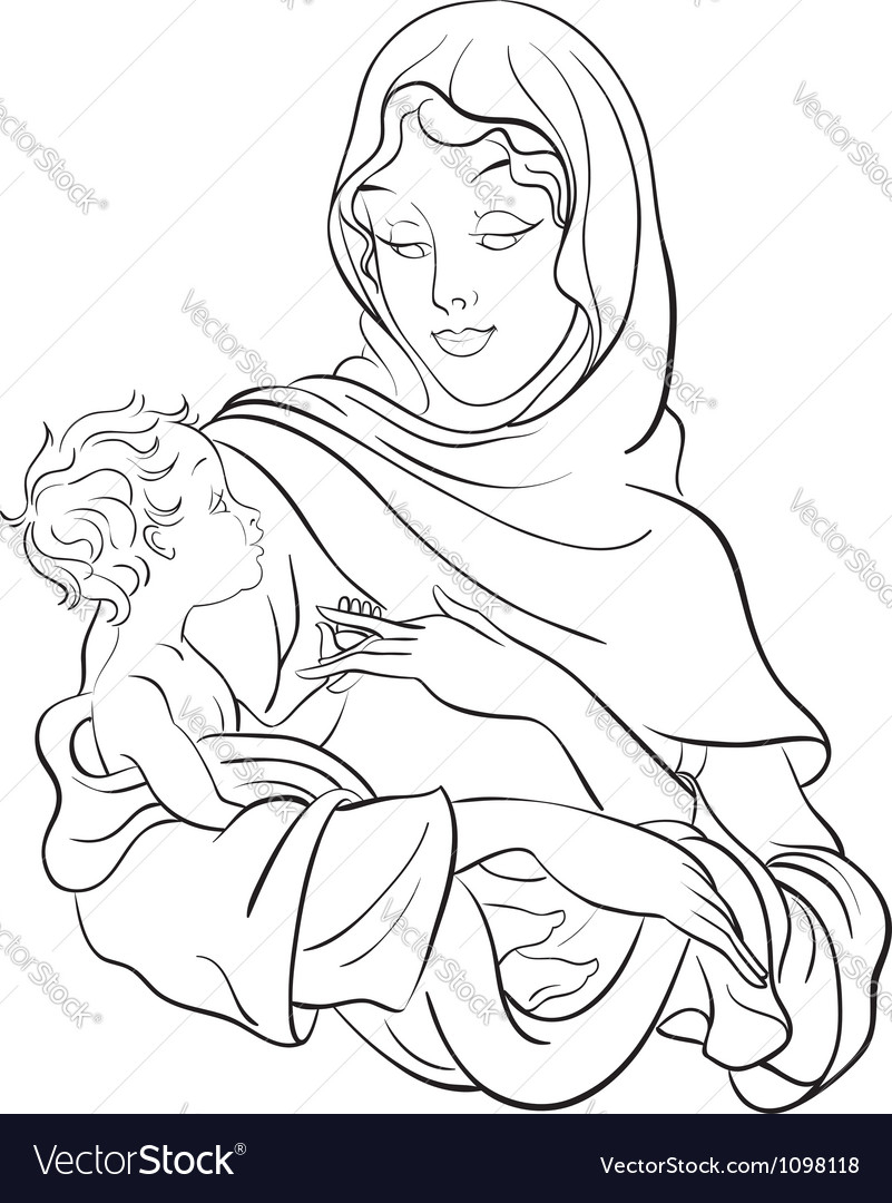 Jesus Coloring Page Madonna And Child Jesus Coloring Page Royalty Free ...