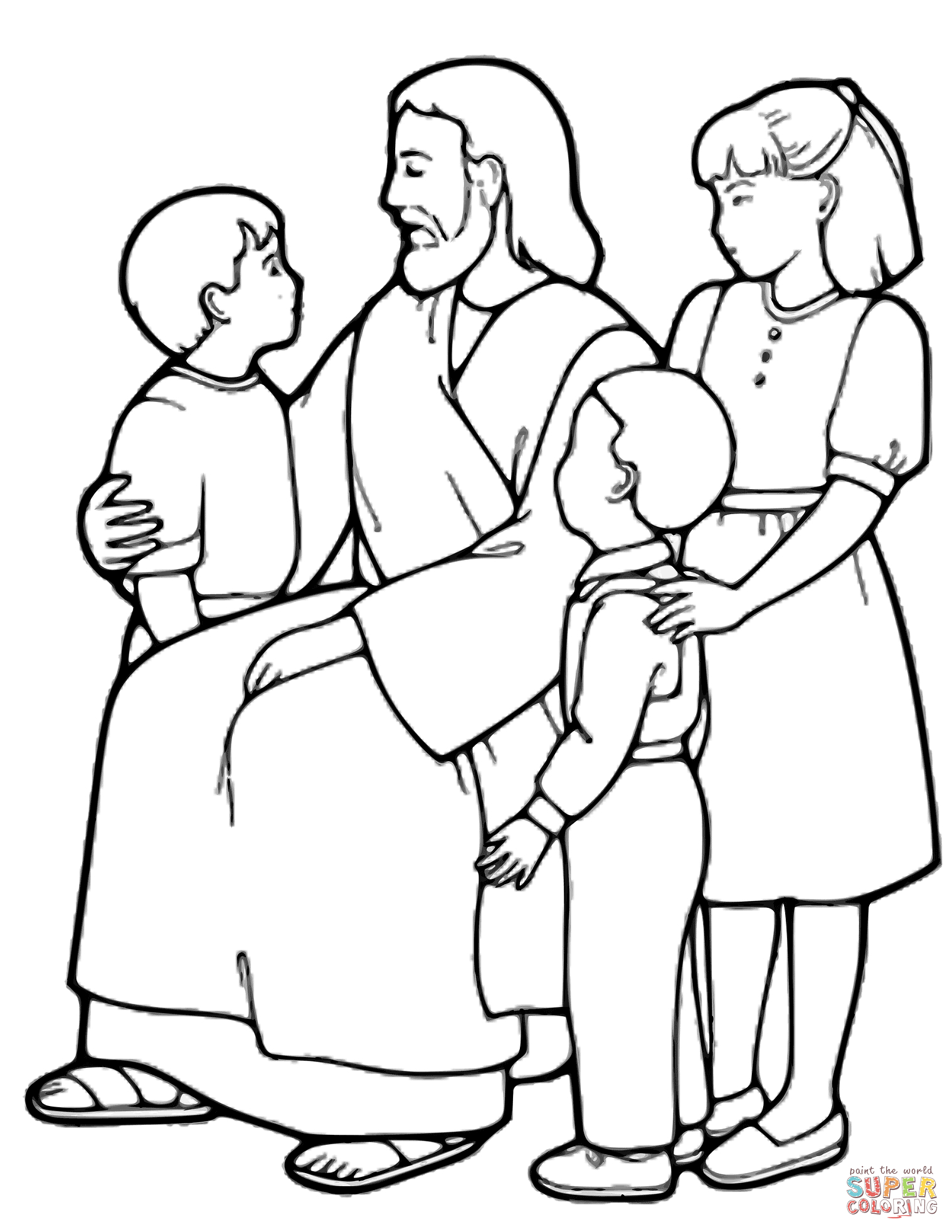 Jesus Coloring Page The Little Children And Jesus Coloring Page Free ...