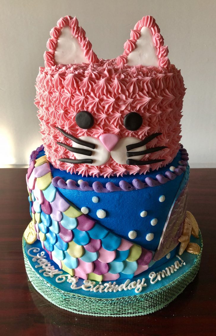 Little Girl Birthday Cakes Kitty And Mermaid Cake Adrienne Co Bakery ...