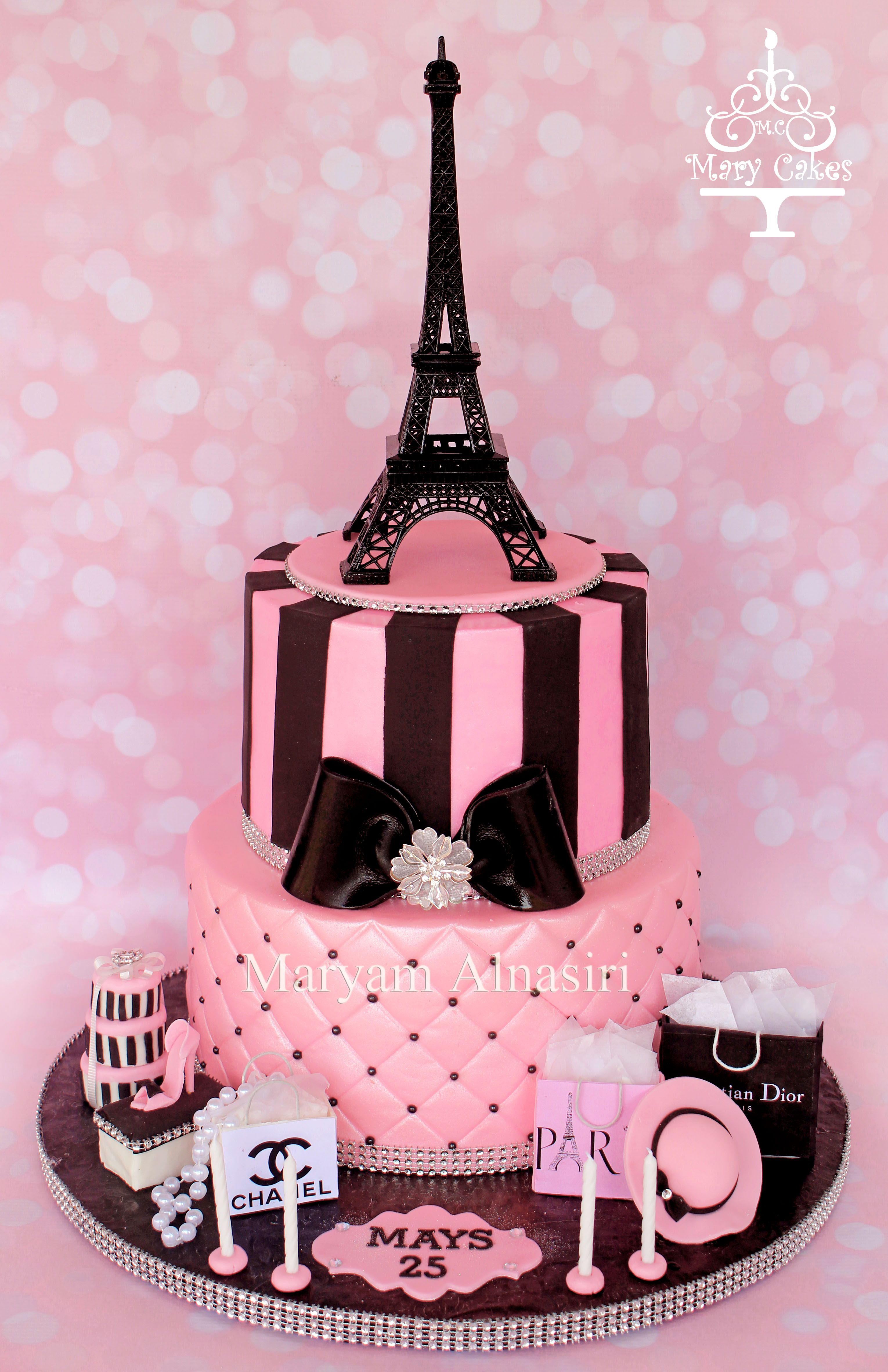 Paris Themed Birthday Cake Parisian Theme Cake Pariscake Eiffeltower Pinkandblack Paris